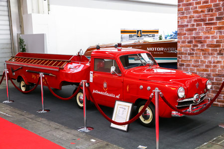 Frankfurt am Main, Germany - September 17, 2019: Tiny fire truck Crosley at the Frankfurt Motor Show...