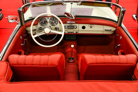 Frankfurt am Main, Germany - September 18, 2019: Interior of the retro car Mercedes-Benz 190SL...
