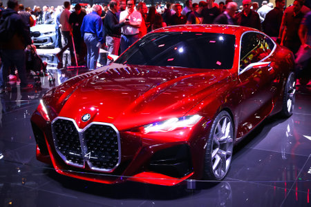 Frankfurt am Main, Germany - September 17, 2019: Red sports car BMW Concept 4 at the Frankfurt...