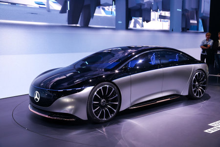Frankfurt am Main, Germany - September 17, 2019: Premium class all-electric saloon car Mercedes-Benz...
