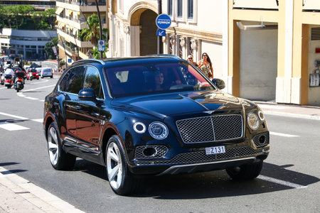 Monte-Carlo, Monaco - September 12, 2019: Luxury crossover car Bentley Bentayga in the city street.