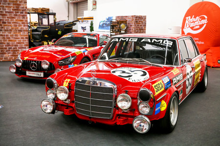 Frankfurt am Main, Germany - September 17, 2019: Retro racing car Mercedes-Benz S-class (W108)...