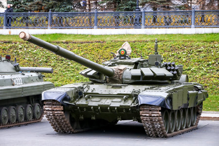 Ufa, Russia - October 10, 2019: Soviet main battle tank T-72 Ural exhibited at the Salawat Yulayev Square during a celebration of a 100th Anniversary of the Republic of Bashkortostan.のeditorial素材