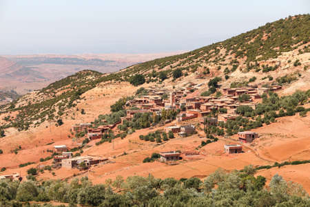 Small African village in the Atlas mountains of Moroccoの写真素材