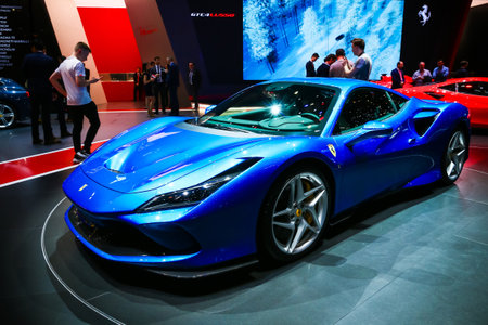 Geneva, Switzerland - March 10, 2019: Italian supercar Ferrari F8 Tributo unveiled at the annual...