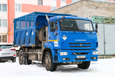 Novyy Urengoy, Russia - October 24, 2019: City service truck Kamaz 53605 in the city street.のeditorial素材