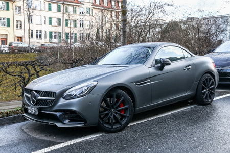 Bern, Switzerland - March 13, 2019: Luxury convertible car Mercedes-Benz SLK-class (R172) in the...