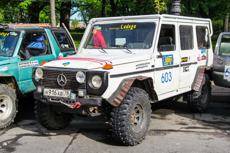 Saint Petersburg, Russia - May 25, 2013: Offroad vehicle Mercedes-Benz G-class (W460) takes part in the annual Ladoga Trophy Challenge.のeditorial素材