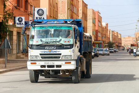 Rissani, Morocco - September 27, 2019: Dump truck Isuzu FTR in the city street.のeditorial素材