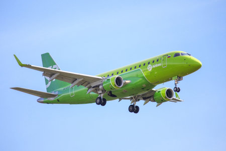 Novyy Urengoy, Russia - July 5, 2020: S7 Airlines Embraer ERJ-170-100SU 170SU arrives to the Novyy Urengoy airport.のeditorial素材