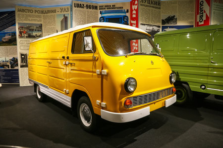 Verkhnyaya Pyshma, Russia - September 14, 2021: Bright yellow panel van ErAZ-762V in the UMMC Museum of Military and Automotive Equipment.のeditorial素材