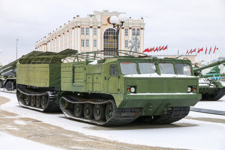 Verkhnyaya Pyshma, Russia - September 14, 2021: Multi-purpose articulated tracked vehicle DT-10 Vityaz in the UMMC Museum of Military and Automotive Equipment.のeditorial素材