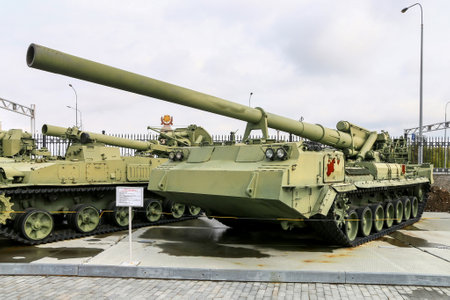 Verkhnyaya Pyshma, Russia - September 14, 2021: Soviet self-propelled 203mm heavy artillery 2S7 Pion...