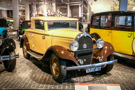 Verkhnyaya Pyshma, Russia - September 14, 2021: French retro car Hotchkiss 411 Hossegor 11CV in the UMMC Museum of Military and Automotive Equipment.のeditorial素材