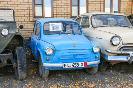 Tatarstan, Russia - October 14, 2021: Old Soviet minicar ZAZ-965 Zaporozhets at an intercity road.のeditorial素材