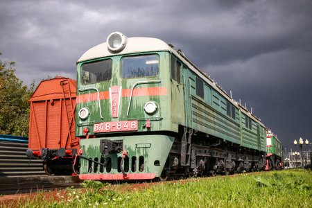 Chelyabinsk, Russia - September 17, 2016: Soviet electric two-unit mainline DC freight locomotive VL8 in the Museum of history of the Southern Ural railroad.のeditorial素材