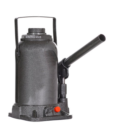 Hydraulic bottle jack isolated over white backgroundの写真素材