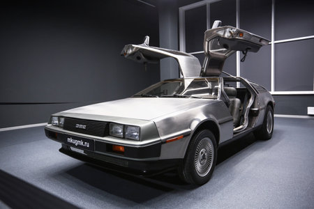 Verkhnyaya Pyshma, Russia - September 29, 2023: Vintage sports car DMC DeLorean in the UMMC Museum of Military and Automotive Equipment.のeditorial素材
