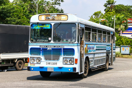 Colombo, Sri Lanka - September 28, 2024: Cyan city bus Lanka Ashok Leyland Viking in the city street.のeditorial素材