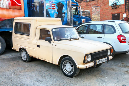 Ekaterinburg, Russia - October 5, 2025: Old passenger van Izh-27156 in the ETS Classic Cars museum.