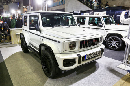 Chiba, Japan - January 12, 2025: Mercedes-Benz G-class stylized offroad car Suzuki Jimny Sierra (JB74) at the Tokyo Auto Salon.のeditorial素材