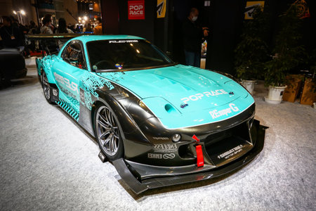 Chiba, Japan - January 12, 2025: Japanese racing car Mazda RX-7 (FD) at the Tokyo Auto Salon.