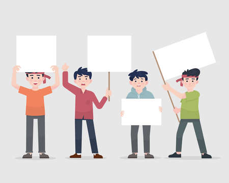illustration mens protest holding blank signのイラスト素材