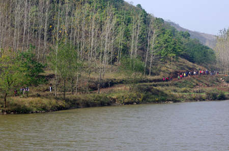 Walking in the fieldsの写真素材