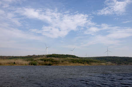 Hilly areas of wind farmの写真素材