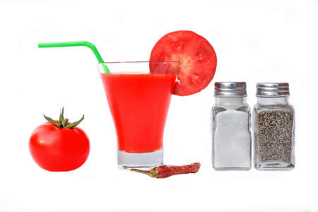 Tomato Juice or Bloody Mary cocktail isolated on white backgroundの写真素材