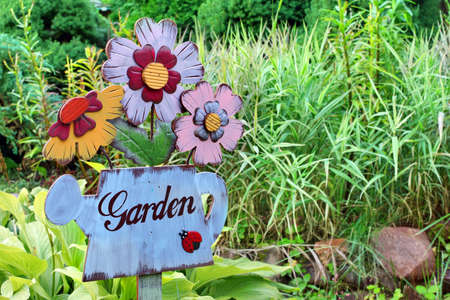 Vintage Signboard in the garden. Background  and texture with copy space.の写真素材