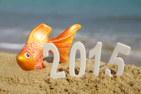 2015 New Year numbers on the sea beach. Background and Texture for text or image