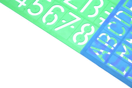 English Letters Plastic Stencils Alphabet Isolated on White Backgroundの写真素材