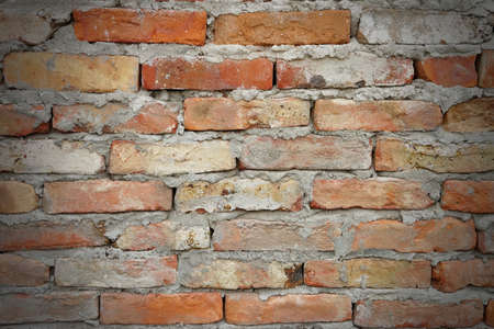 Old Red Rough Clay Brick Wall Fragment Background Texture Closeup