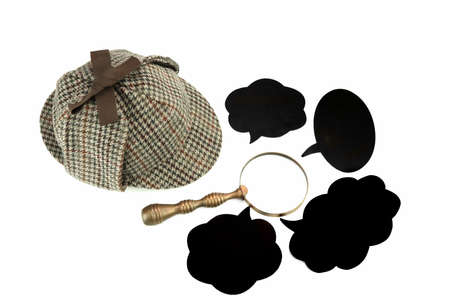 Investigation Concept With  Sherlock Holmes Hat Famous As  Deerstalker Isolated On White Backgroundの写真素材