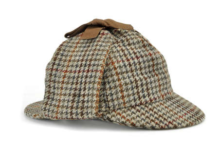 Investigation Concept With  Sherlock Holmes Hat Famous As  Deerstalker Isolated On White Backgroundの写真素材