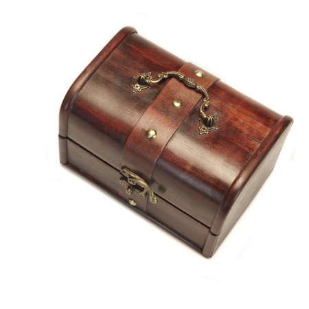 Single Closed Decorative Vintage Old Storage Redwood Box Or Casket Top View Isolated On White...