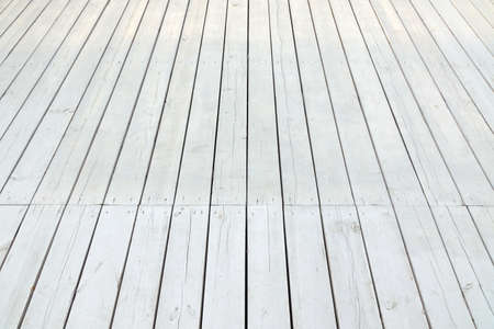 Outdoor Patio Or Veranda White Wooden Floor In Modern Vintage Style, Perspective View,  Background OrTexture With Copy Spaceの写真素材
