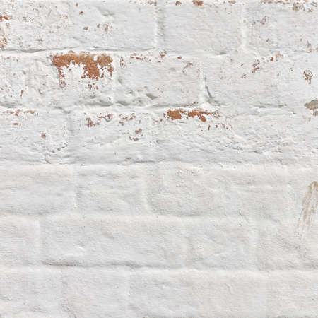 Abstract Rectangular Red White Texture. Old Red Brick Wall With Stained And Shabby Uneven White...