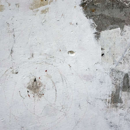 Old White Peeled Plaster Wall With Cracked Structure Frame Empty Grunge Background. Gray Brick...