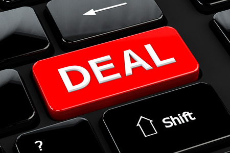 Finance concept: Deal words on computer keyboard background. 3D render.の写真素材