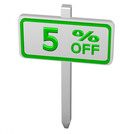 Pillar with sign discount 5 % off, isolated on white background. 3D render.の写真素材