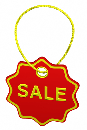 Sale tag, isolated on white background. 3D render.の写真素材