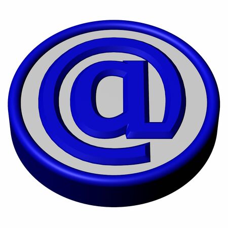 Blue button with sign e-mail, isolated on white background. 3D render.の写真素材