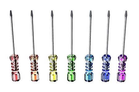 Screwdrivers with glass colored handle, isolated on white background. 3D render.