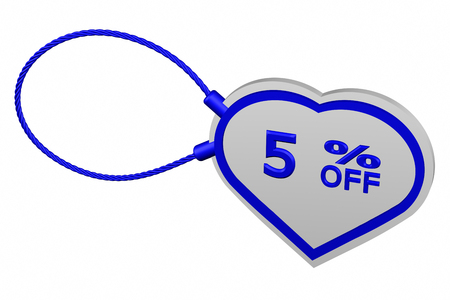 Heart tag with sign discount 5 % off, isolated on white background. 3D render.の写真素材