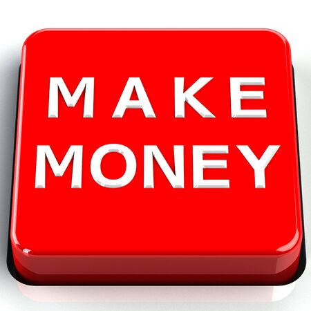 Finance concept: Make money words on button isolated on white background. 3D render.の写真素材