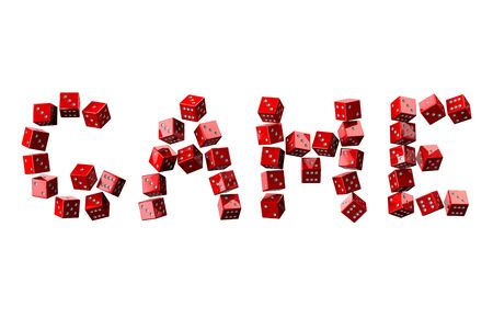 Word Game written dices, isolated on white background. 3D render.