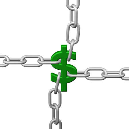 Dollar sign with chains, isolated on white background. 3D rendering.の写真素材