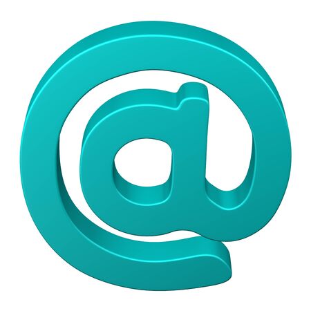 Turquoise e-mail symbol, isolated on white background. 3D rendering.の写真素材